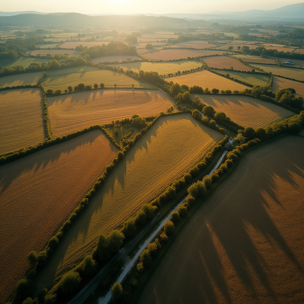 Aerial view of Croatian agricultural land parcels and rural terrain