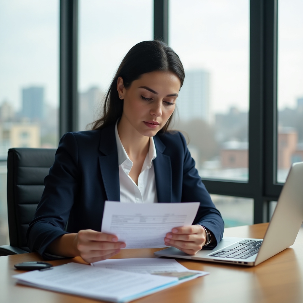 Professional reviewing Croatian land registry documents at desk